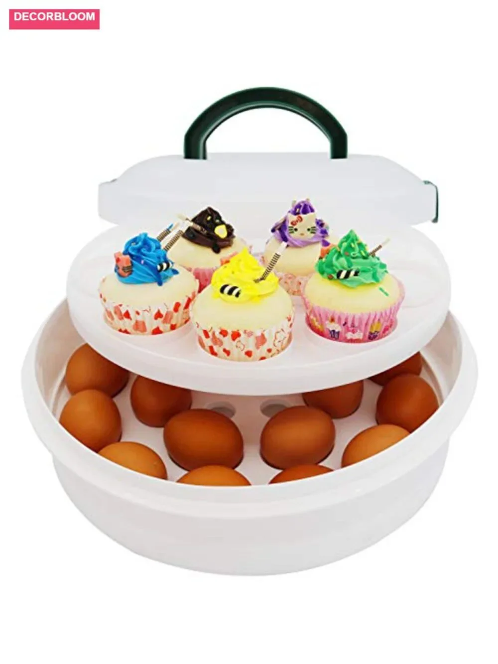 Portable 3-in-1 Pie Cupcake Egg Carrier Food Storage with Lid Tray